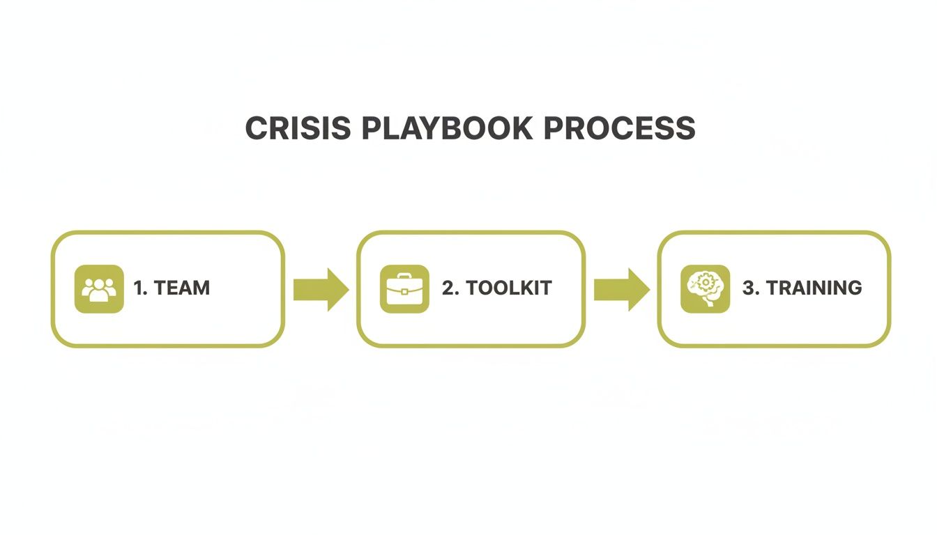 Diagram showing the Crisis Playbook Process with three steps: Team, Toolkit, and Training.