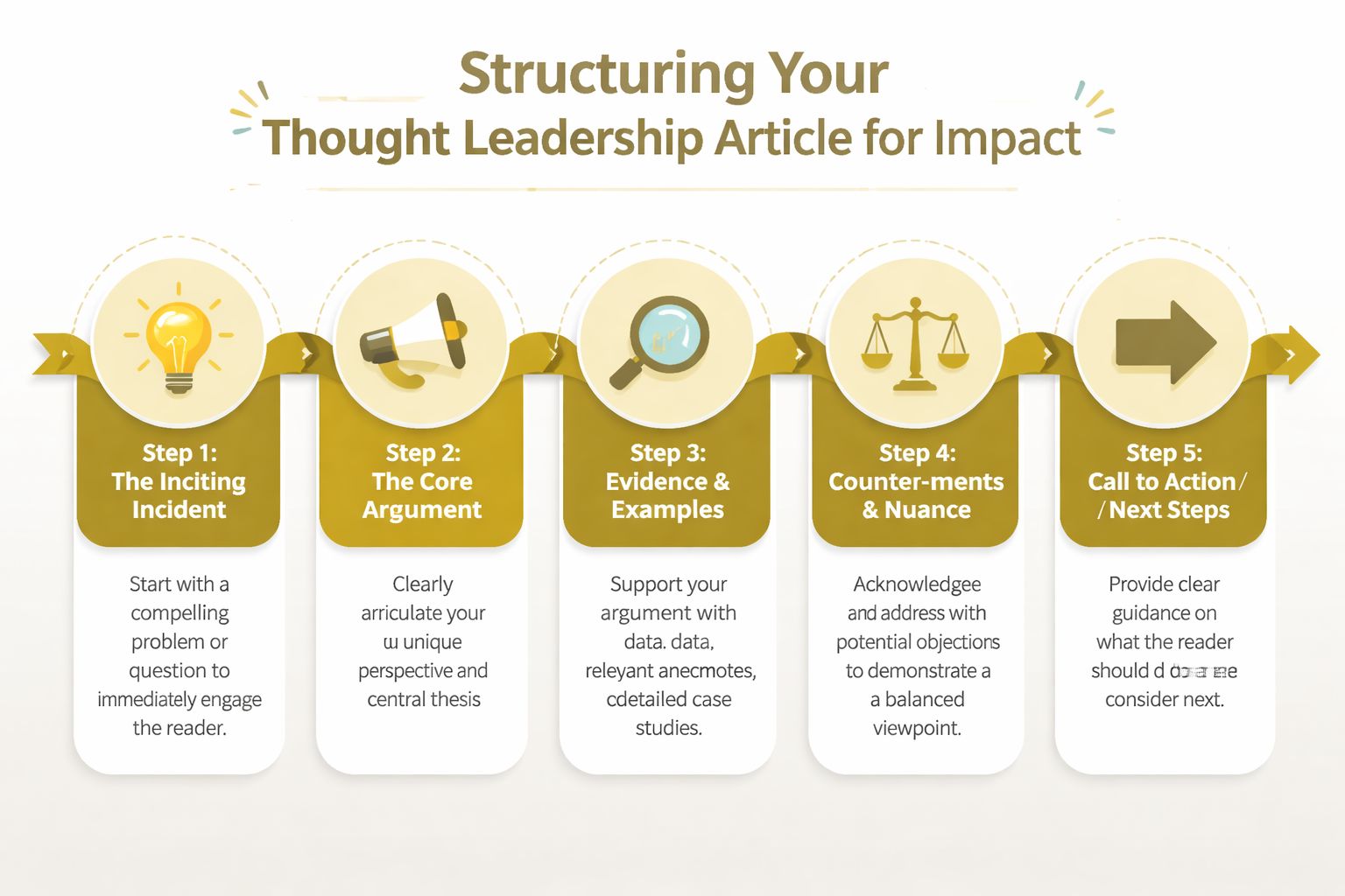 An infographic showing a five-step process for structuring a thought leadership article for maximum impact.